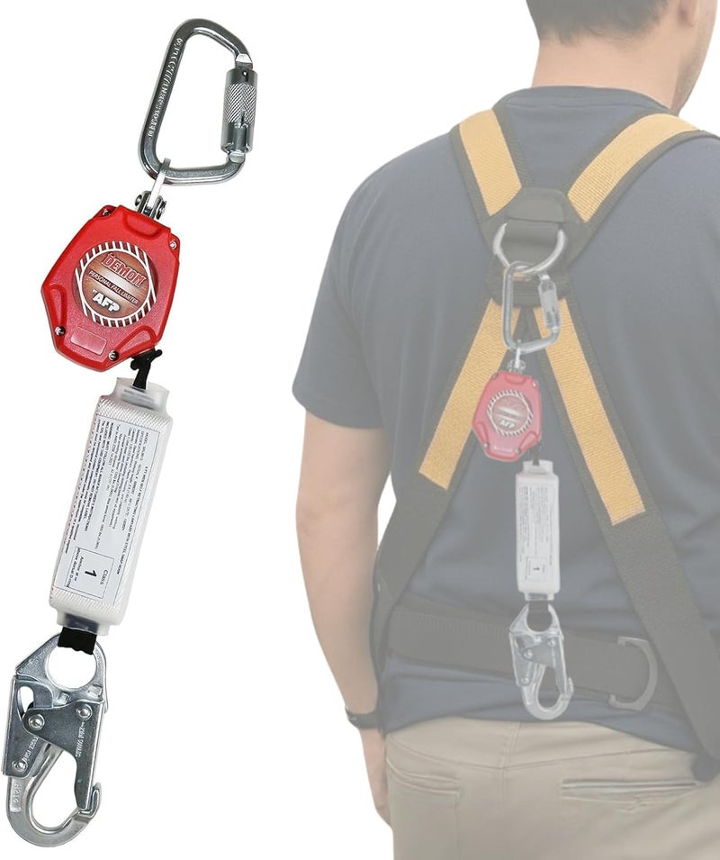 afp Demon 6 Foot Single Web Leg Self Retracting Lifeline Safety Yoyo, Shock Pack Absorber, Steel Snap Hook & Steel Carabiner Fall Protection Arrest Limiter SRL | OSHA & ANSI Rated - Image 1